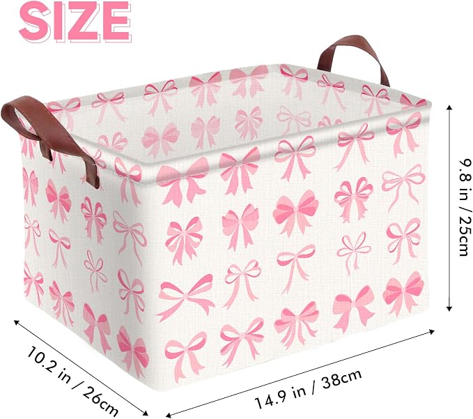 Pink Bow Decor Storage Basket Waterproof Canvas Toy Storage Bin Coquette Room - Image 2