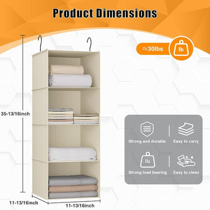 Hanging Closet Organizer, Easy Mount Foldable 4-Shelf Hanging Closet Wardrobe - Image 3