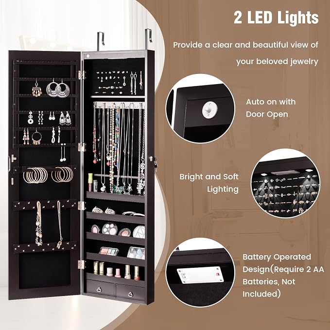 HAPPYGRILL Over the Door Jewelry Organizer, Hanging Jewelry Storage Cabinet - Image 4
