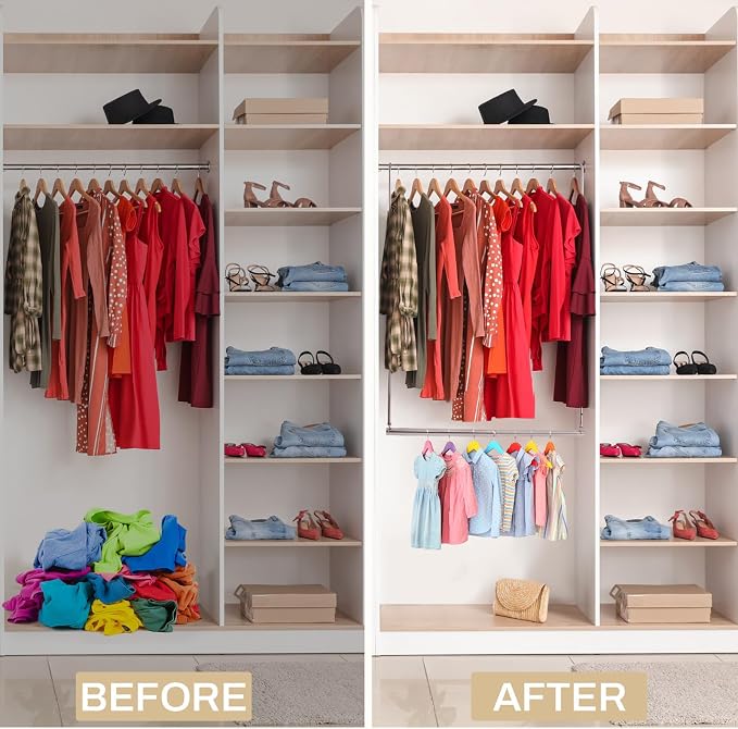2 Pack Closet Rod Extender Adjustable 16-29 Inches, Double Hanging Organizer - Image 6