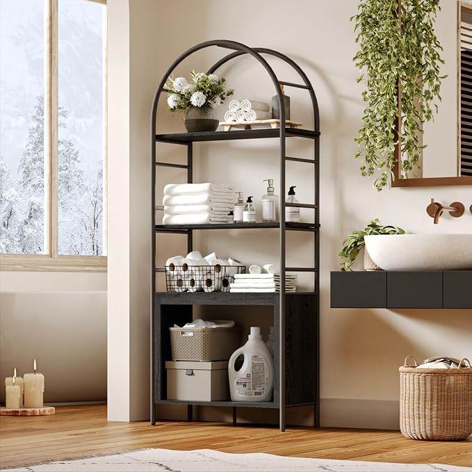 BREEZEHEAT 4-Tier Arched Bookshelf, Floor Standing Open Display Storage Shelf - Image 8