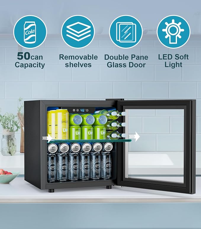50 Cans Beverage Refrigerator Cooler, 1.3 Cu.ft Mini Fridge Countertop Drink - Image 5
