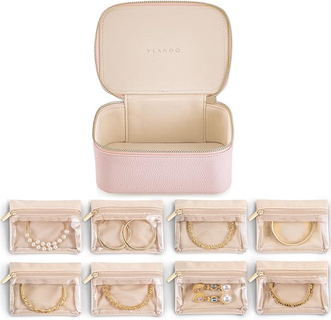 Vlando Jewelry Box with 8 Velvet Jewelry Bags Travel Jewelry Case by VLANDO