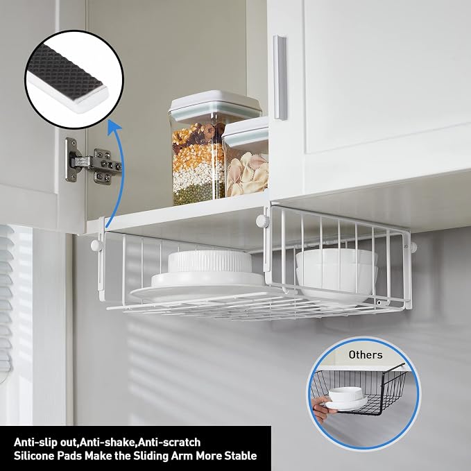 2 Pack Hanging Under Shelf Storage Basket, Adjustable Under Cabinet Add-on - Image 5