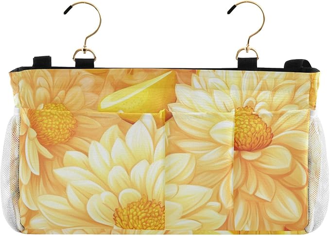 Bright Yellow Chrysanthemum Flowers and Lemon Bedside Caddy by QwThum