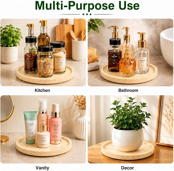 Bamboo Bathroom Organizer Countertop and Vanity Tray，Modern Turntable - Image 5