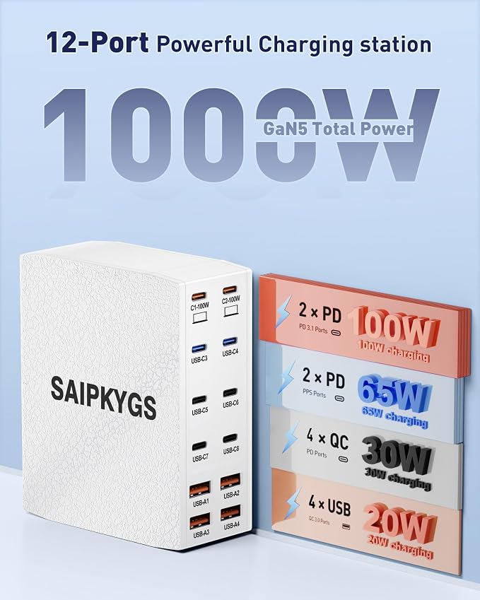 USB Charging Station, 12-Port USB C Charger Block - Image 2