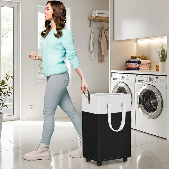 HomeHacks Laundry Basket with Wheels, Rolling Laundry Hamper, Collapsible & - Image 5