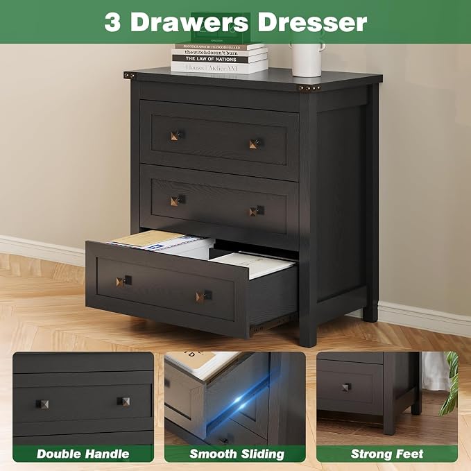 Dresser for Bedroom with 3 Drawers, 27.55" Wide Small Chests of Drawers - Image 5