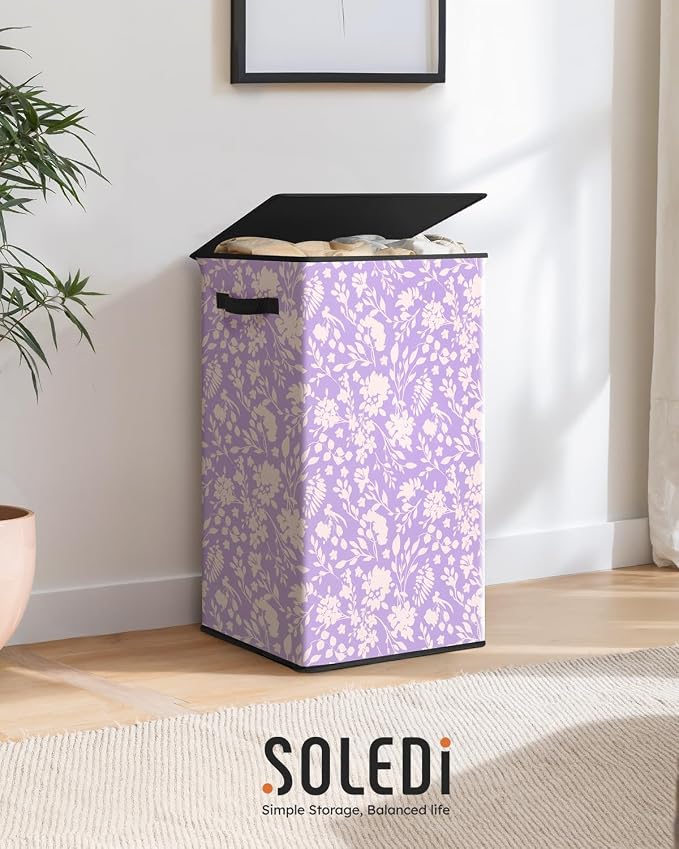 SOLEDI Laundry Hamper with Lid, 90L Tall & Large Floral Laundry Basket - Image 8