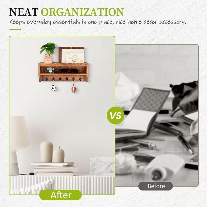 Nekon Key Holder Wall Mount, 12.8" W x 5.6" H x 3.7" D Wall Mounted Key and - Image 7
