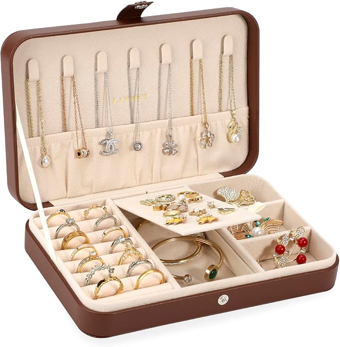 LANDICI Small Jewelry Box for Women Girls, PU Leather Travel Jewelry Case by LANDICI