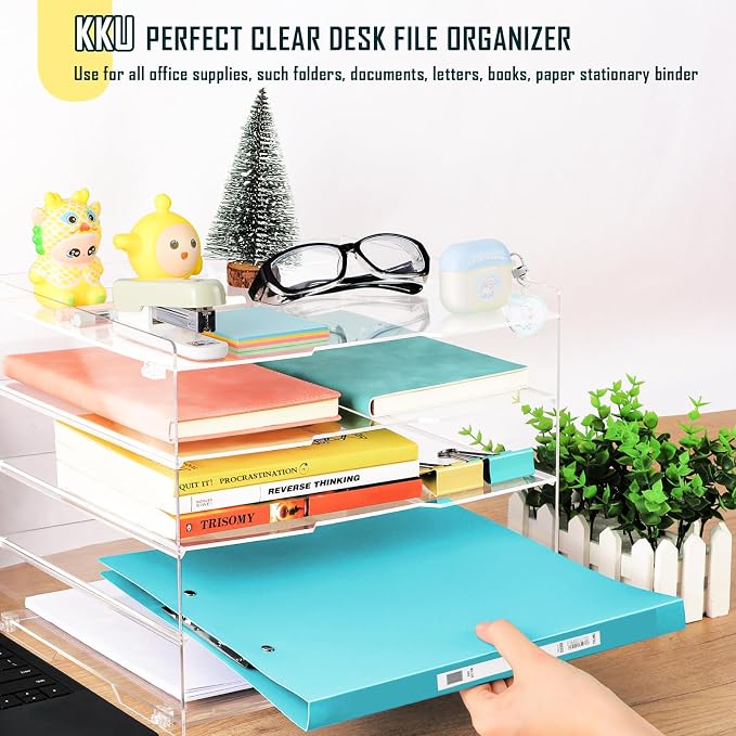 KKU 5 Tier Clear Acrylic Desk Organizer, Letter Tray Paper File Desk Organizer - Image 3