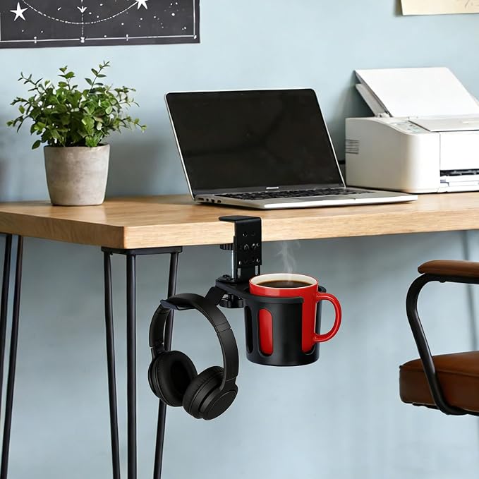 MYITYARD Desk Cup Holder Clamp, 2 in 1 Anti-Spill Clip On Table Cup Holder - Image 9