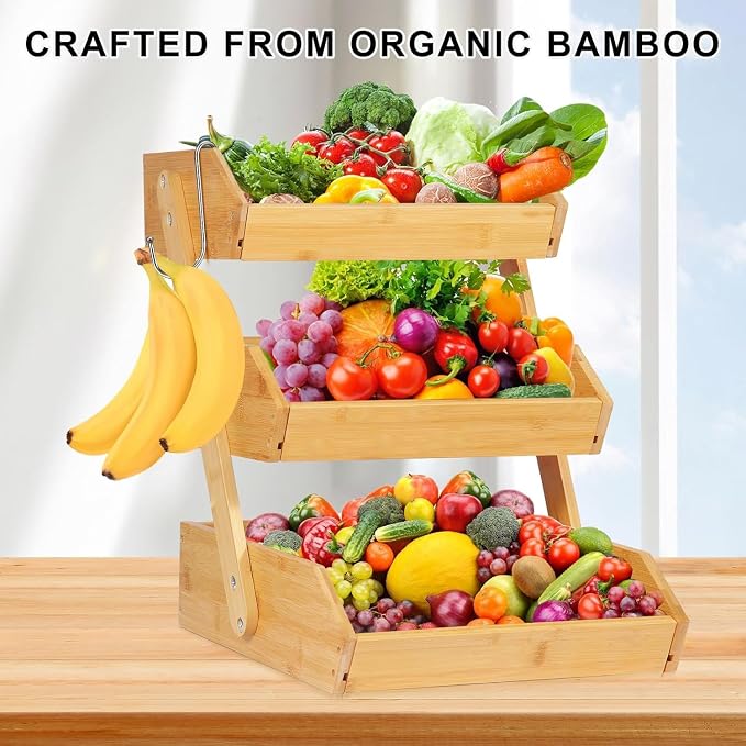 Bamboo Fruit Basket 3 Tier for Kitchen Counter, Assemble Display Stand for - Image 6