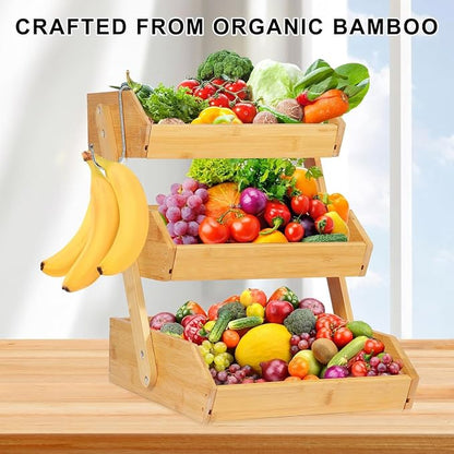 Bamboo Fruit Basket 3 Tier for Kitchen Counter, Assemble Display Stand for - Image 6