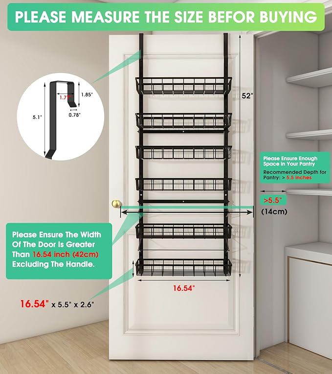 Mefirt Over The Door Pantry Organizer, Pantry Storage and Organization | 6-Tier - Image 2