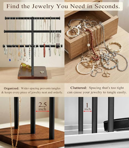 3 Tier Jewelry Holder Organizer, Bracelet Holder Display, Detachable T Bar Wood - Image 4