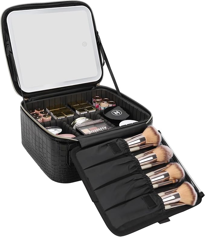 Relavel Makeup Train Case With LED Mirror, Professional Travel Cosmetic Bag by Relavel