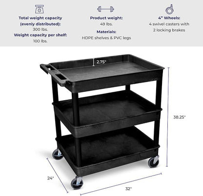 Stand Steady Tubstr Large 3 Shelf Utility Cart | Heavy Duty, Holds Up to 300 - Image 3