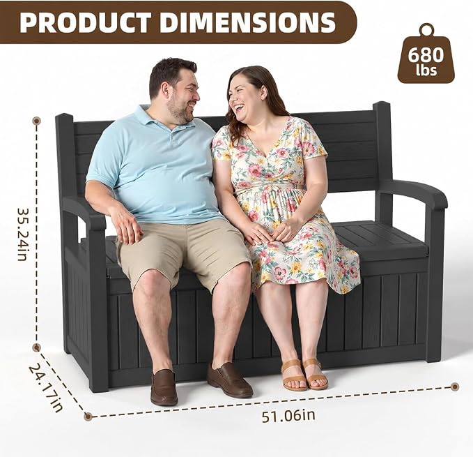 EasyUp 100 Gallon Wood Grain Style Outdoor Storage Bench, Waterproof and - Image 3