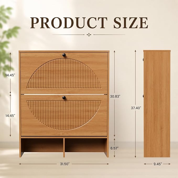 GRUSIGN Shoe Cabinet with 2 Flip Drawers, Narrow Shoe Cabinet Storage - Image 2