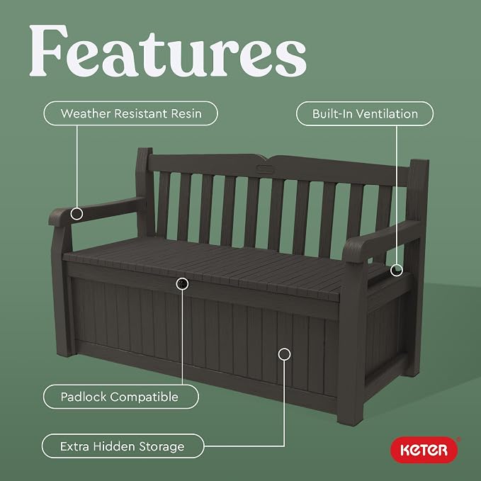 Keter Solana 70 Gallon Storage Bench Deck Box - Image 6