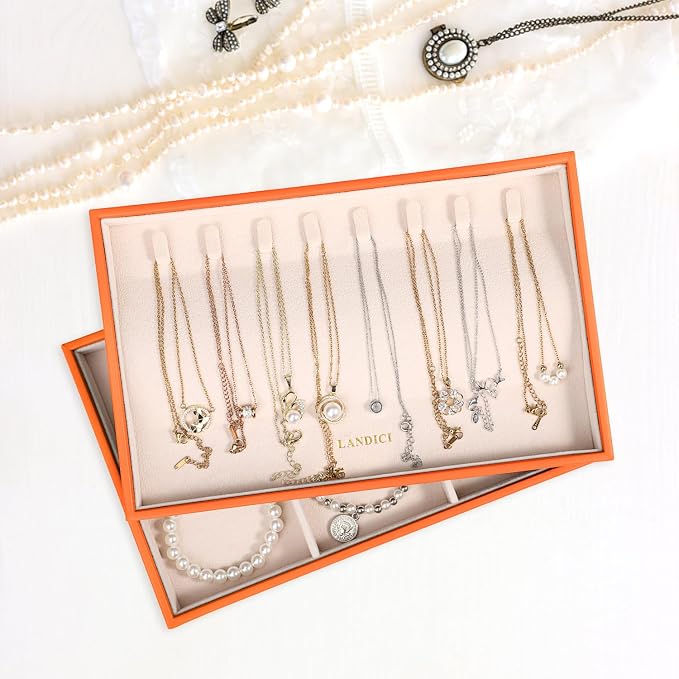 LANDICI Stackable Jewelry Organizer Trays 4 Set, PU Leather Jewelry Organizer - Image 7