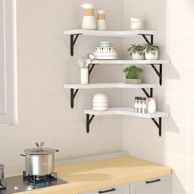 ROMGUAR CRAFT Corner Floating Shelves Wall Mounted Set of 4, Rustic Wood - Image 2