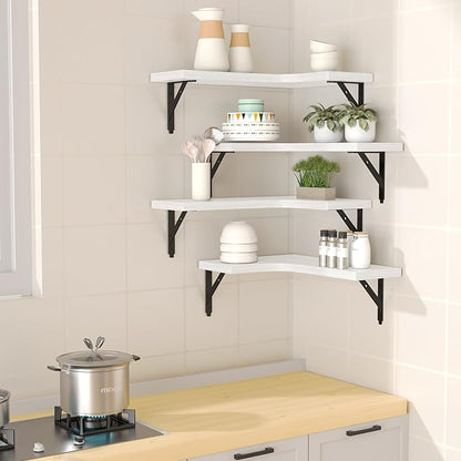 ROMGUAR CRAFT Corner Floating Shelves Wall Mounted Set of 4, Rustic Wood - Image 2