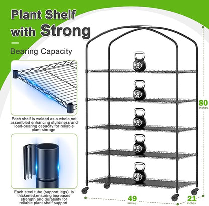 5-Tier Greenhouse with Caster Wheel, Each Shelf Height Adjustable Metal Plant - Image 2