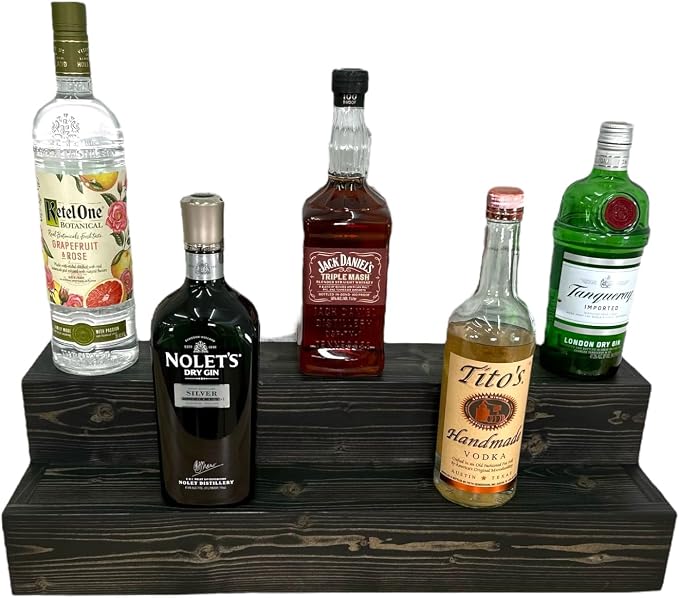 Tiered Bottle Shelf | 2 Tier Liquor Bottle Display | Bar Organization | Display by Unknown