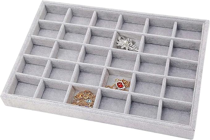 Grey Velvet Stackable 30 Compartments Jewelry Tray Showcase Display Organizer by Pimuza
