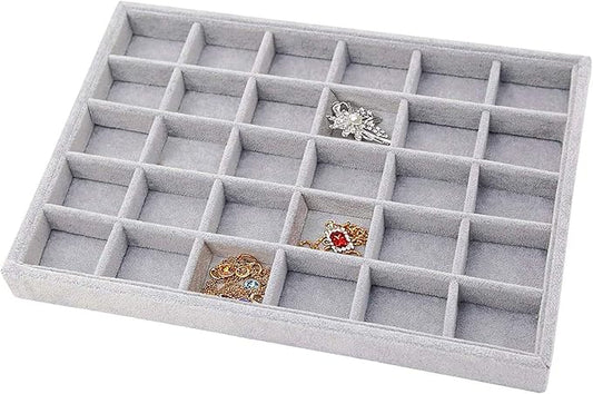 Grey Velvet Stackable 30 Compartments Jewelry Tray Showcase Display Organizer by Pimuza
