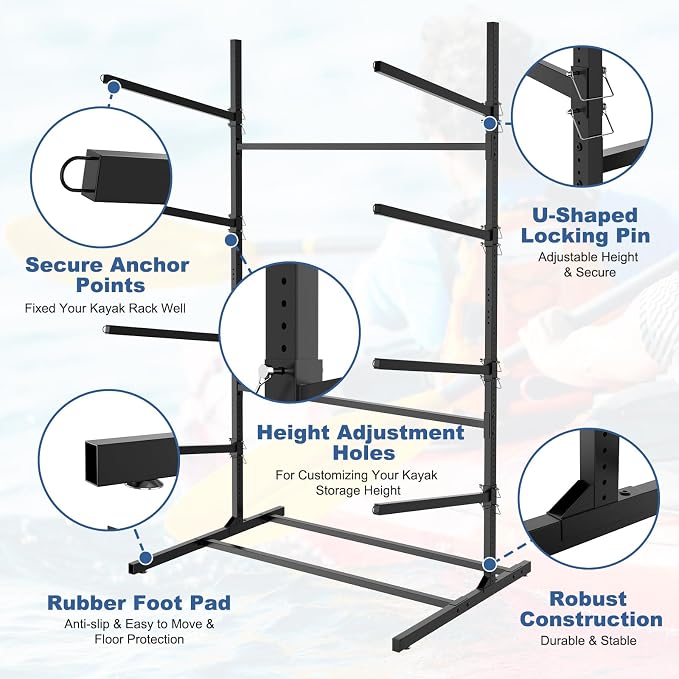 LILYPELLE Kayak Storage Rack, Heavy Duty Kayak Rack, Wall Mount, Freestanding - Image 5