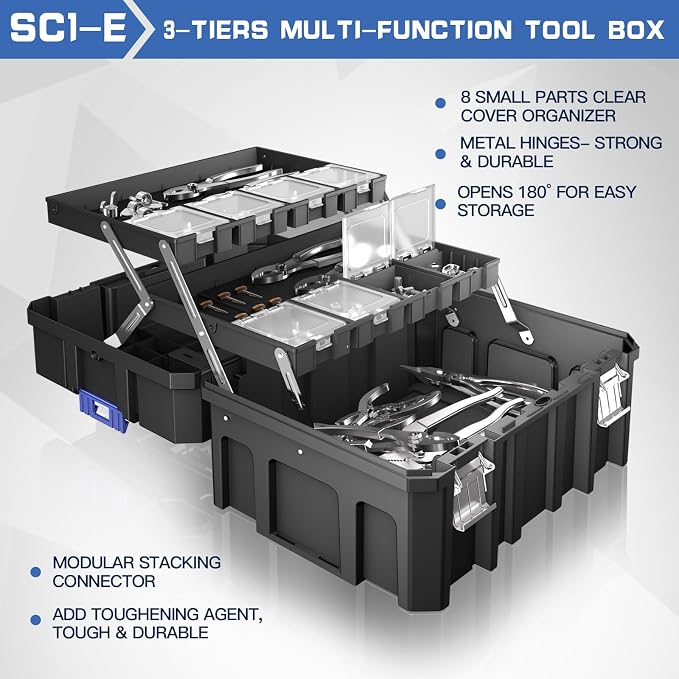 5 Tier Stackable Tool Box with Wheels, Rolling Tool Box with Drawers, Modular - Image 5