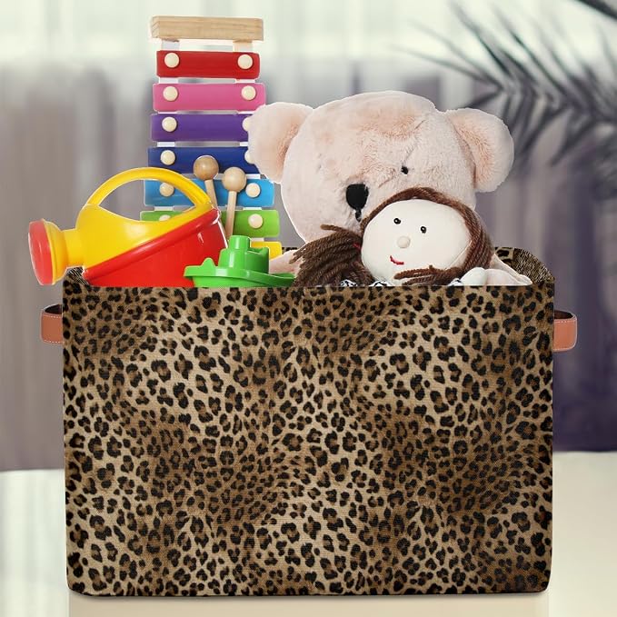 Basket Storage Bins Animal Leopard Cheetah Skin Rectangle Cube Basket Box Kids - Image 3