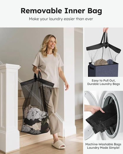SOLEDI Laundry Hamper with Lid 100L Large & Tall Collapsible Laundry Basket - Image 4
