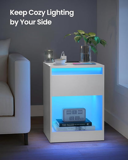 VASAGLE LED Nightstand with Charging Station, Adjustable Light Colors, 2 AC - Image 9