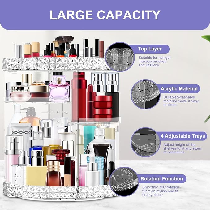 360 Rotating Makeup Organizer Large Capacity Cosmetics Organizer Beauty - Image 4