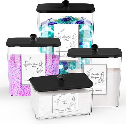 4 Pack Clear Laundry Pods Container & Dryer Sheet Holder, Plastic Square by COAZEX