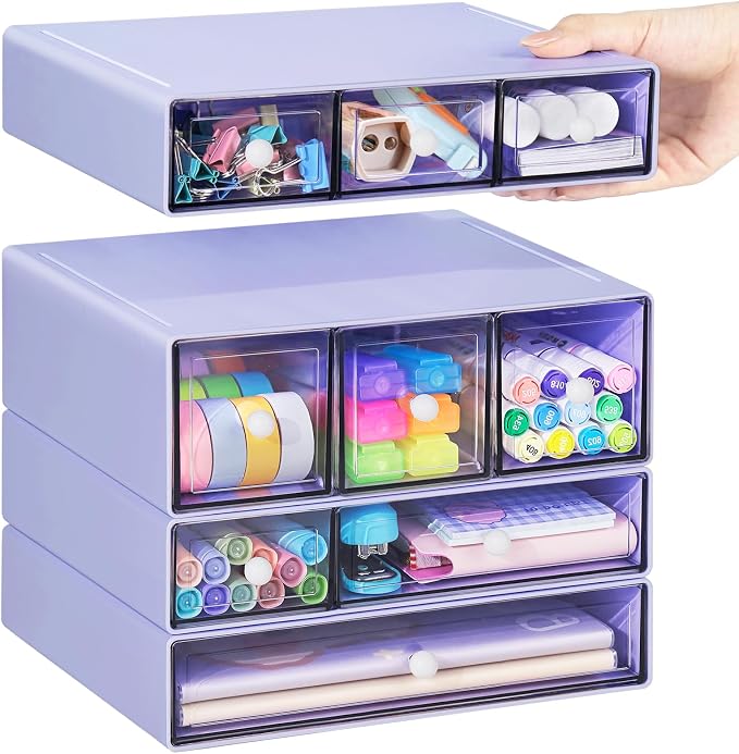 Desk Storage Organizer with 9 Drawers, 4 Tiers Stackable Desktop Craft Storage by FODIENS