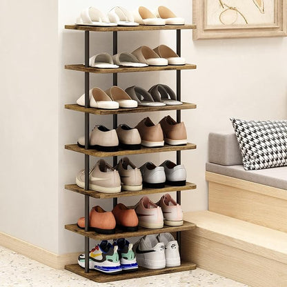 AZERPIAN Shoe Rack Storage Vertical Narrow Shoe Organizer Shelf 7 Tier | Metal - Image 4