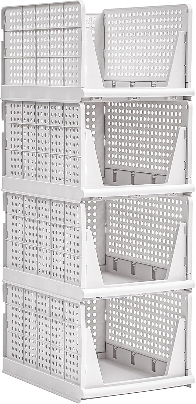 VECELO 4 Pack Plastic Closet Shelf Organizer, Stackable Sweater Storage Closet by VECELO