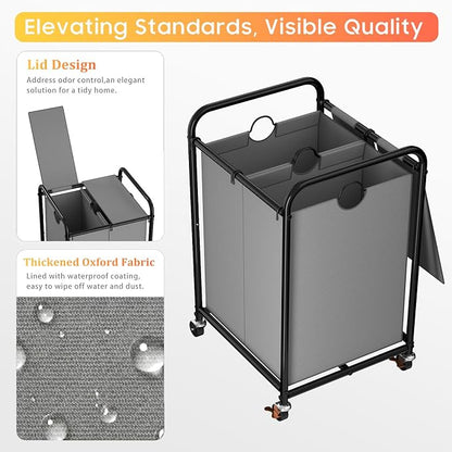 120L Laundry Sorter 2 Section, Rolling Laundry Basket - Image 4