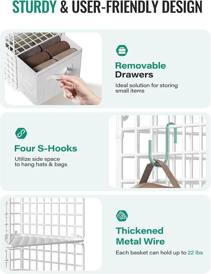 Hanging Closet Organizer with Drawers, 4 Tier Metal Closet Organizers and - Image 3