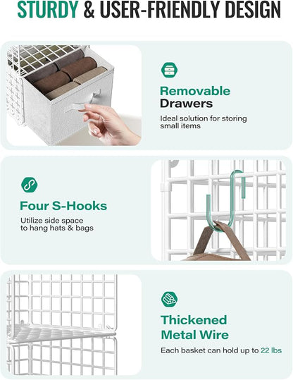 Hanging Closet Organizer with Drawers, 4 Tier Metal Closet Organizers and - Image 3