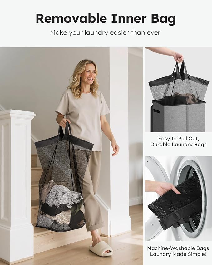 SOLEDI Laundry Hamper with Lid 130L Large & Tall Collapsible Laundry Basket - Image 4