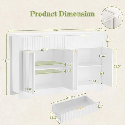 Cyclysio 55" Fluted Sideboard Buffet Cabinet - Image 3