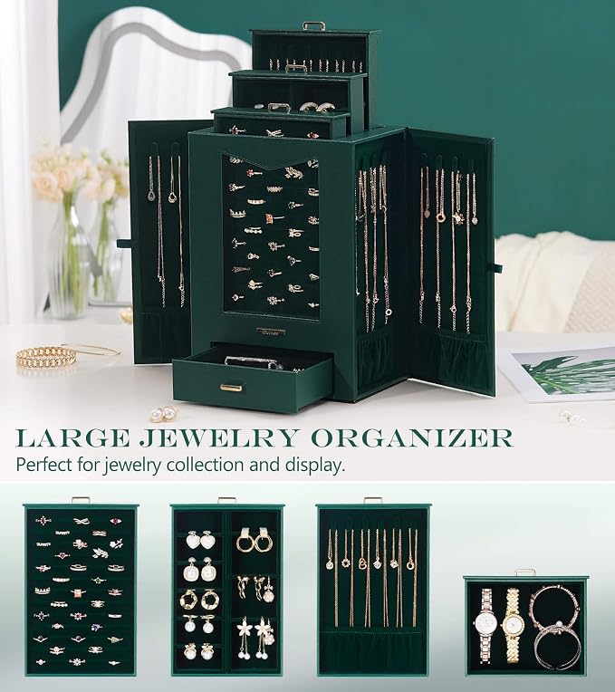 Homde Jewelry Organizer with Transparent Window Necklace Hooks Gift - Image 5